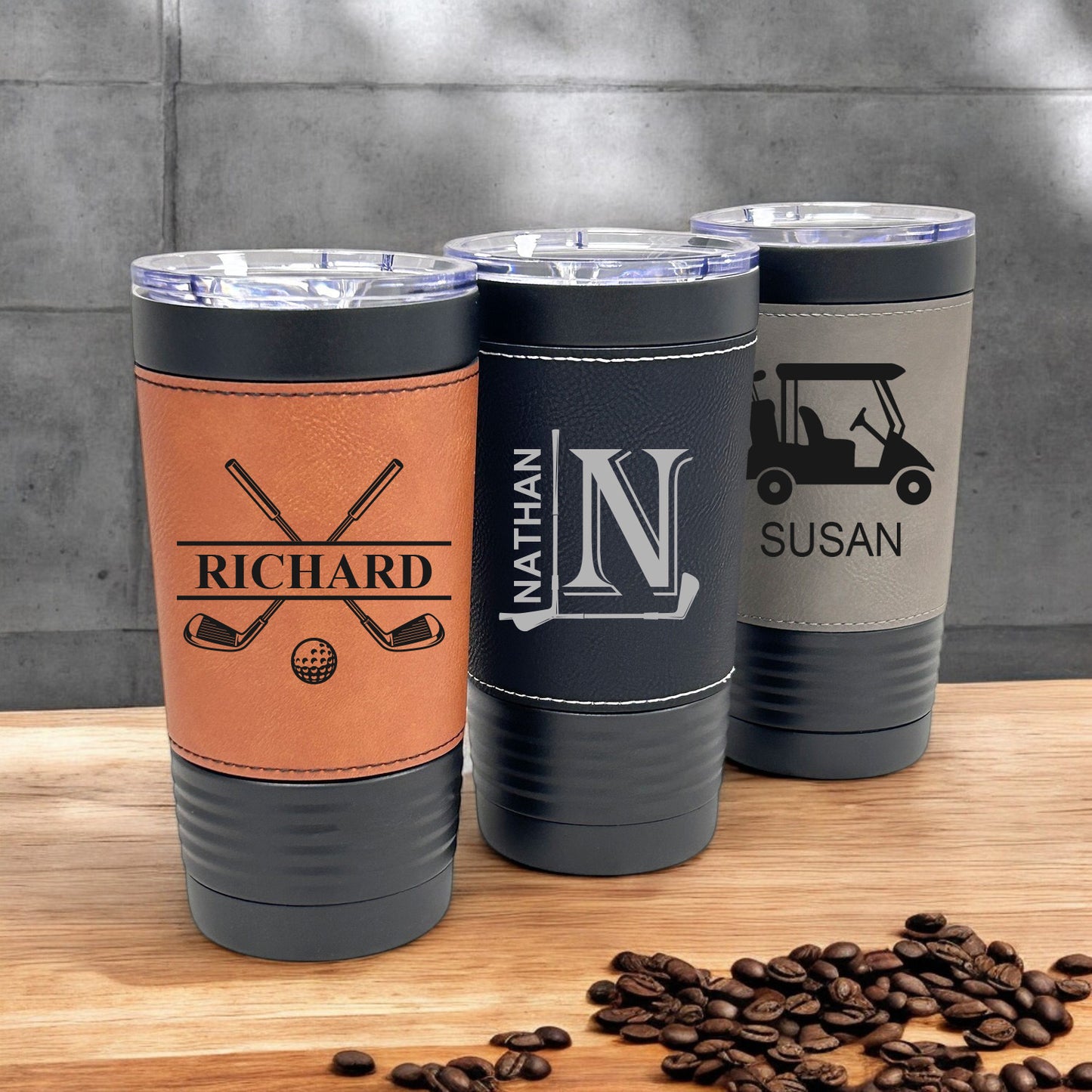 Golf Personalized Black 20 oz Leather Tumbler