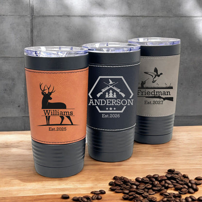 Hunting Personalized Black 20 oz Leather Tumbler