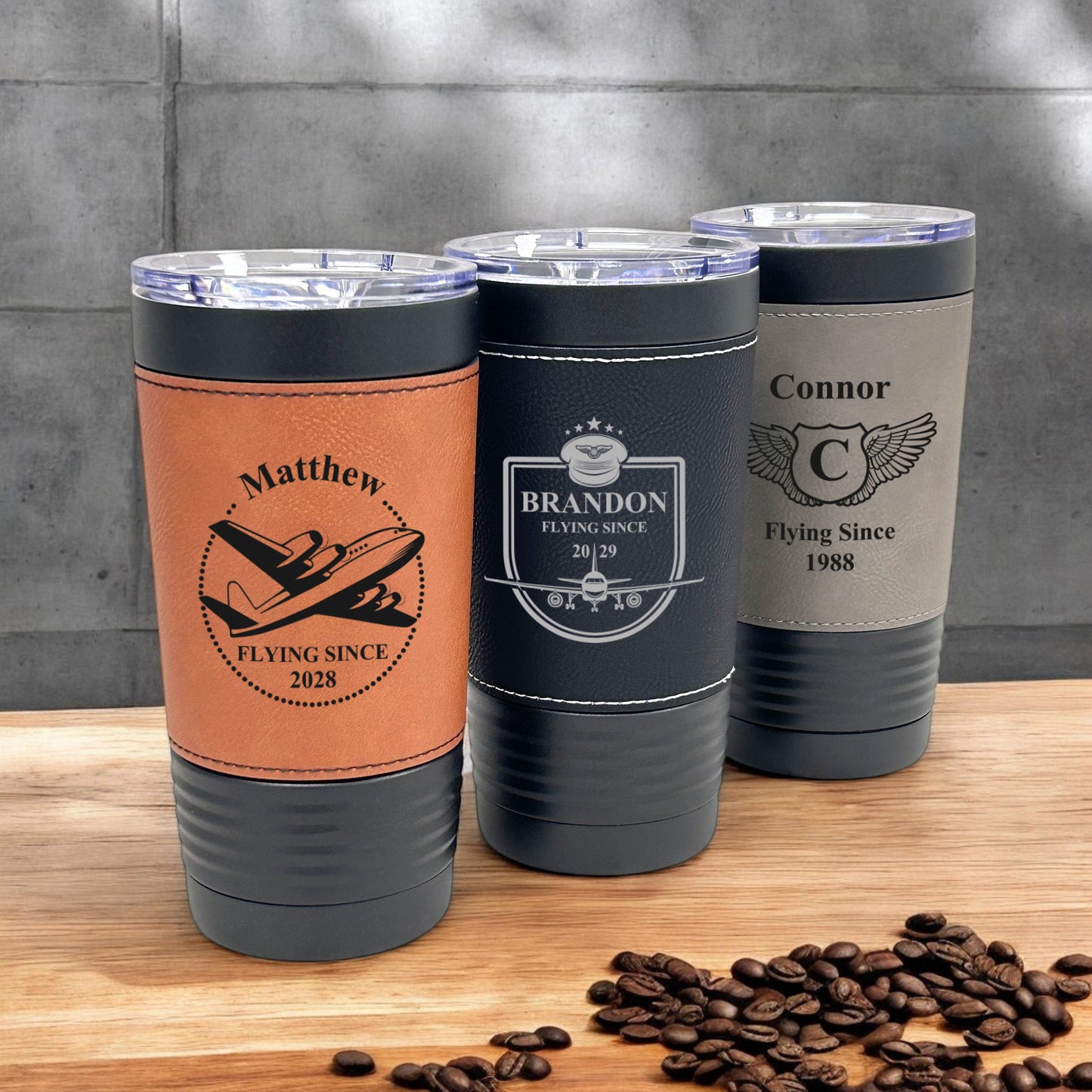 Aviator Pilot Personalized Black 20 oz Leather Tumbler