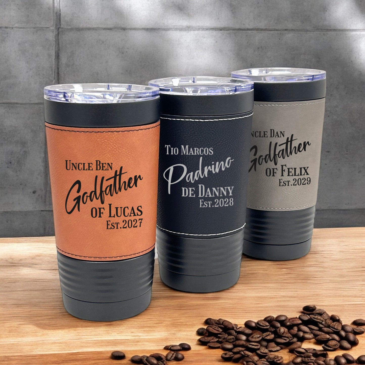 Godparent Personalized Black 20 oz Leather Tumbler