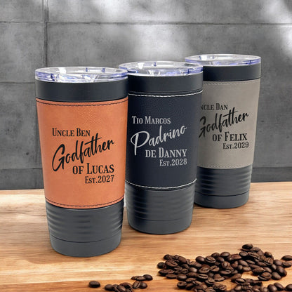 Godparent Personalized Black 20 oz Leather Tumbler