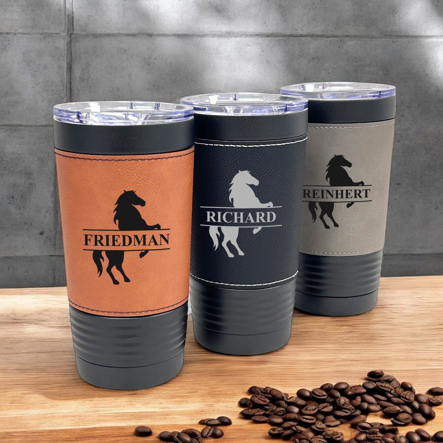 Equestrian Horse Personalized Black 20 oz Leather Tumbler