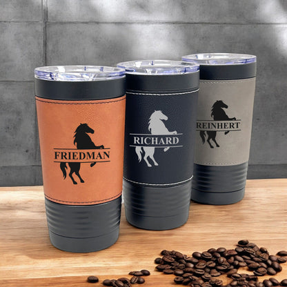 Equestrian Horse Personalized Black 20 oz Leather Tumbler