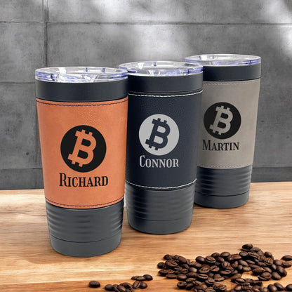 Bitcoin Crypto Personalized Black 20 oz Leather Tumbler