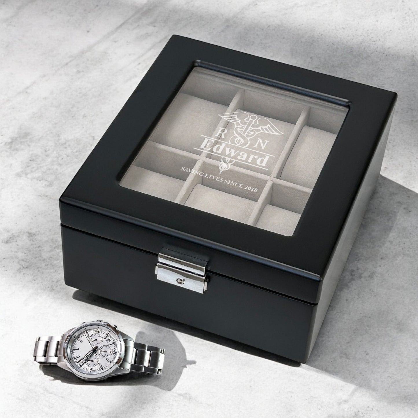 Medical Professionals Personalized Wooden 6-Slot Watch Box