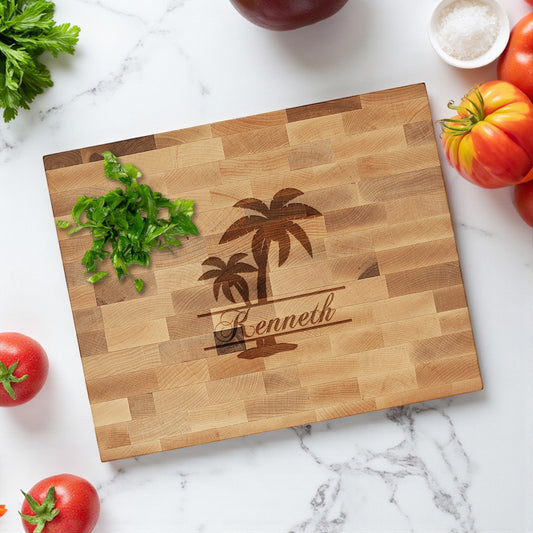 Palm Tree Personalized Butcher Block Cutting Board