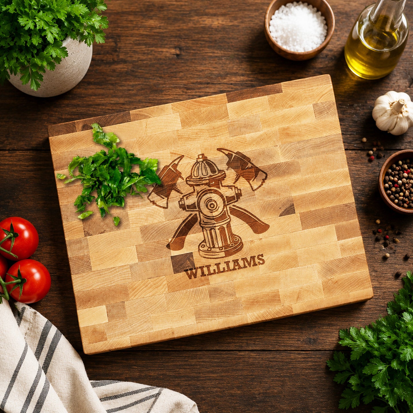 Firefighter Personalized Butcher Block Cutting Board