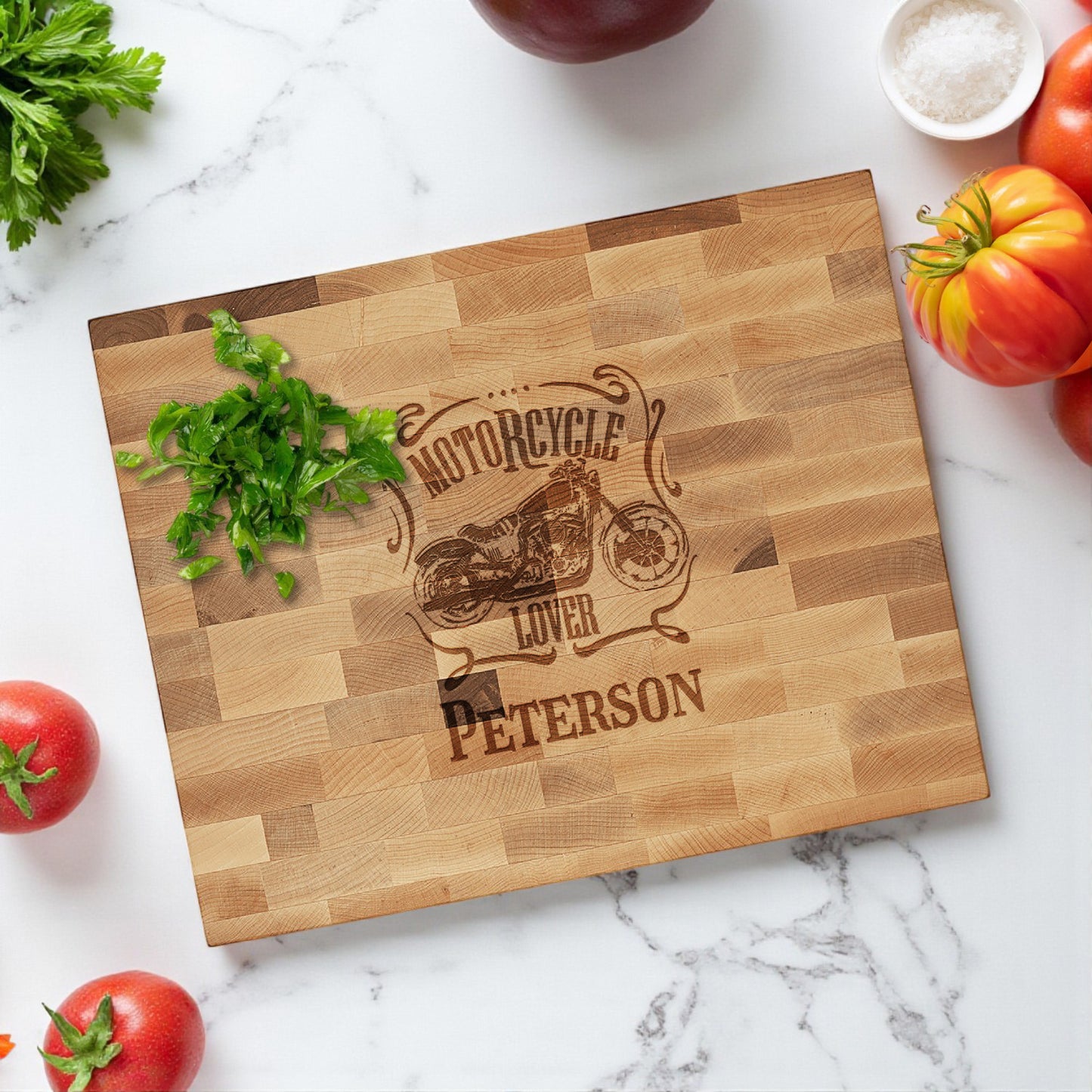 Motorcycle Rider Personalized Butcher Block Cutting Board