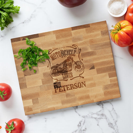 Motorcycle Rider Personalized Butcher Block Cutting Board