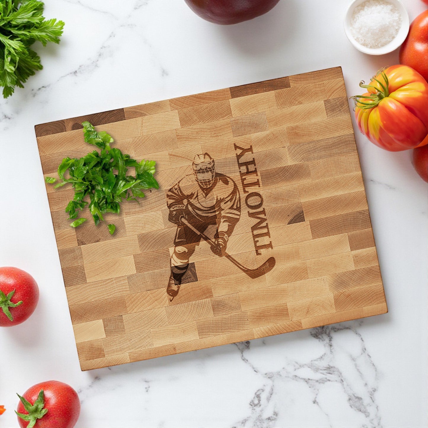 Hockey Personalized Butcher Block Cutting Board