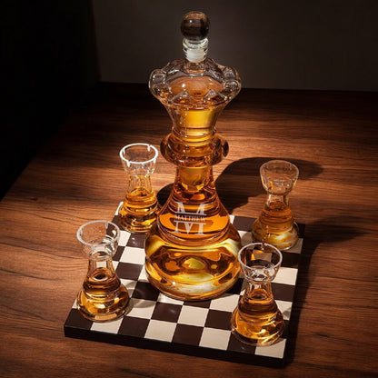 Monogram Personalized Chess Whiskey Decanter with Chess Piece Whiskey Glasses Gift Set