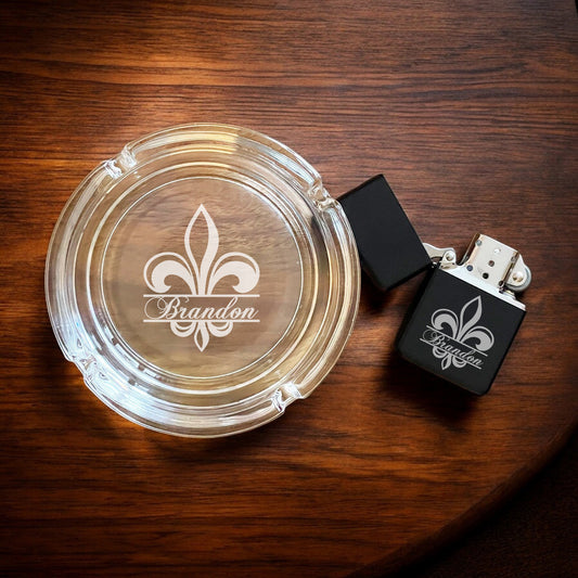 Fleur De Lis Personalized Cigarette Ashtray and Lighter