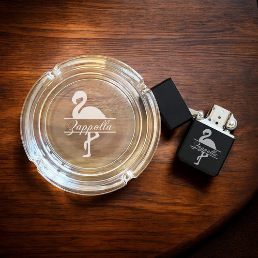 Flamingo Personalized Cigarette Ashtray and Lighter