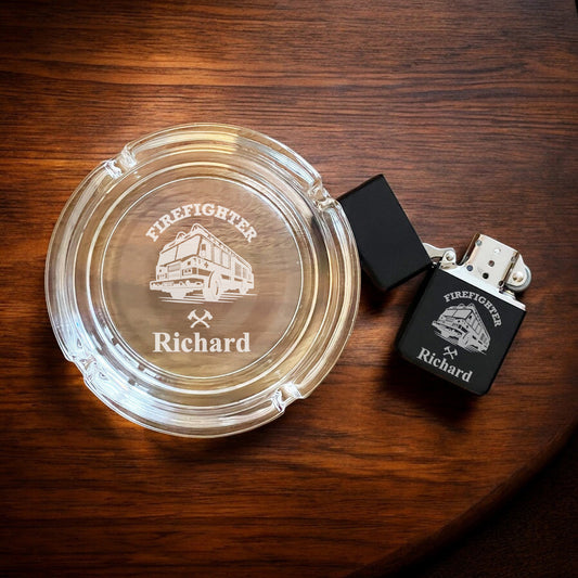 Firefighter Personalized Cigarette Ashtray and Lighter