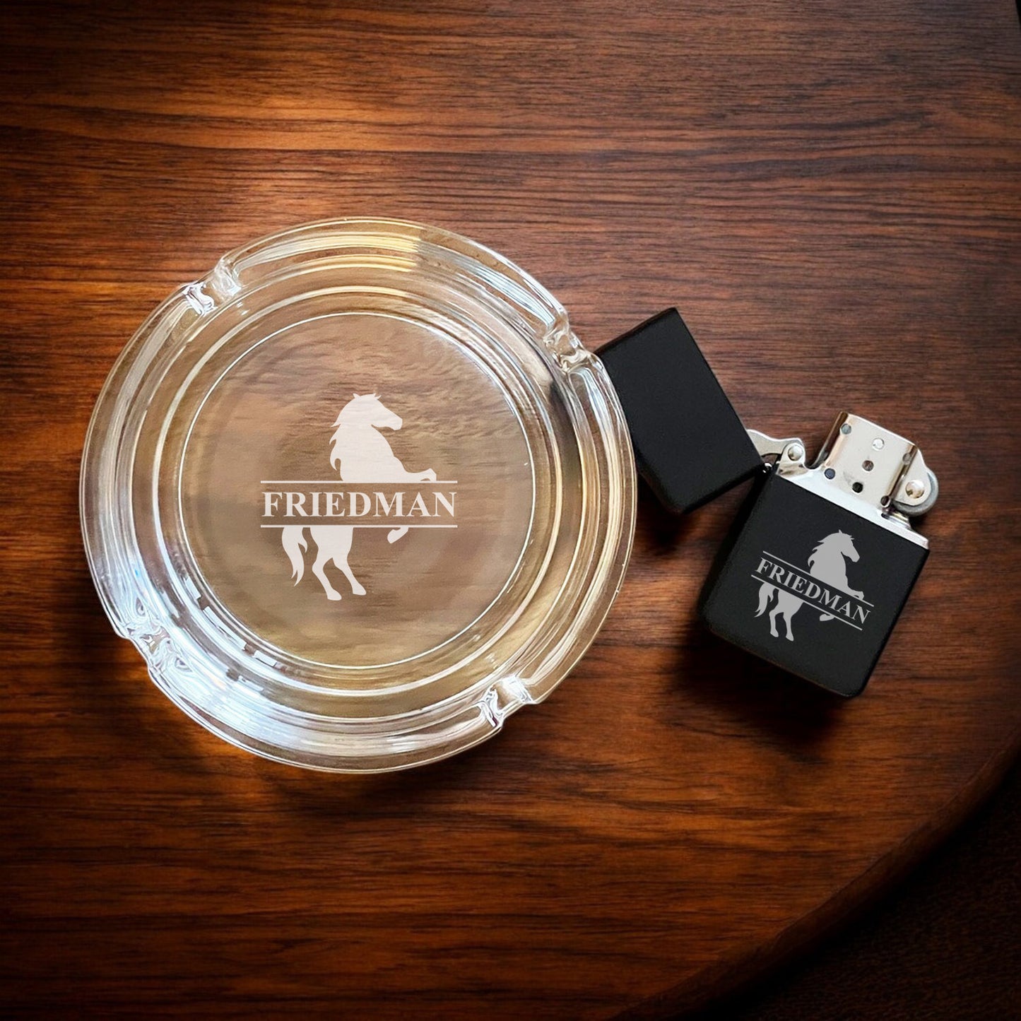 Equestrian Horse Personalized Cigarette Ashtray and Lighter