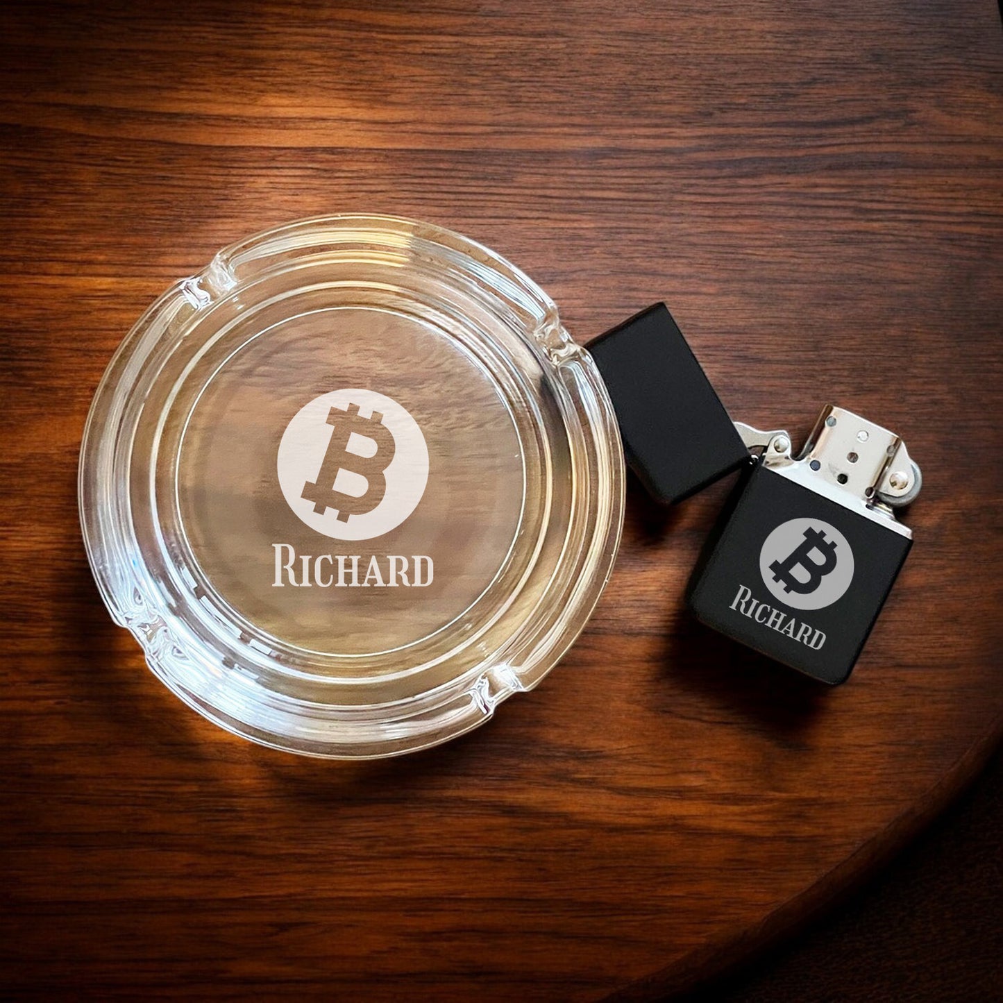 Bitcoin Crypto Personalized Cigarette Ashtray and Lighter
