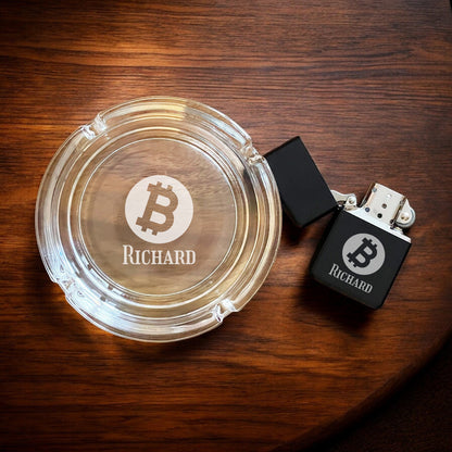 Bitcoin Crypto Personalized Cigarette Ashtray and Lighter