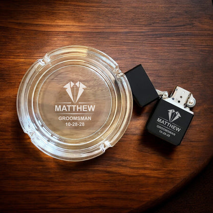 Groomsmen Personalized Cigarette Ashtray and Lighter