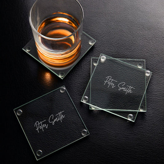 Signature Collection Personalized Glass Coasters, Set of 4
