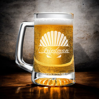 Seashell Personalized Beer Mug and Wine Glass Gift Set