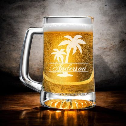 Palm Tree Personalized Beer Mug and Wine Glass Gift Set