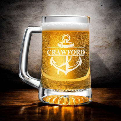 Anchor Personalized Beer Mug and Wine Glass Gift Set