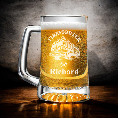 Firefighter Personalized Cigar Lighter & Super Size Beer Mug Gift Set