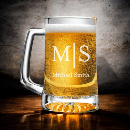 Monogram Personalized Beer Mug and Wine Glass Gift Set