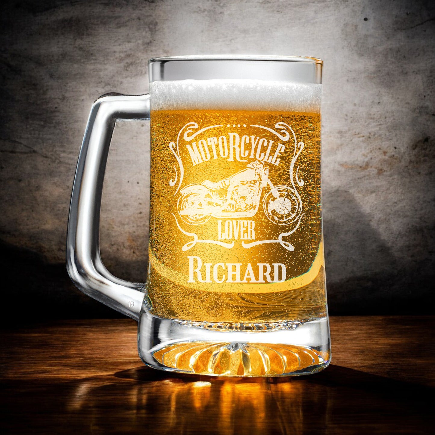 Motorcycle Rider Personalized Beer Mug and Beer Pint Glass Set