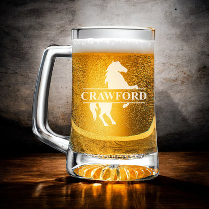 Equestrian Horse Personalized Beer Mug and Beer Pint Glass Set