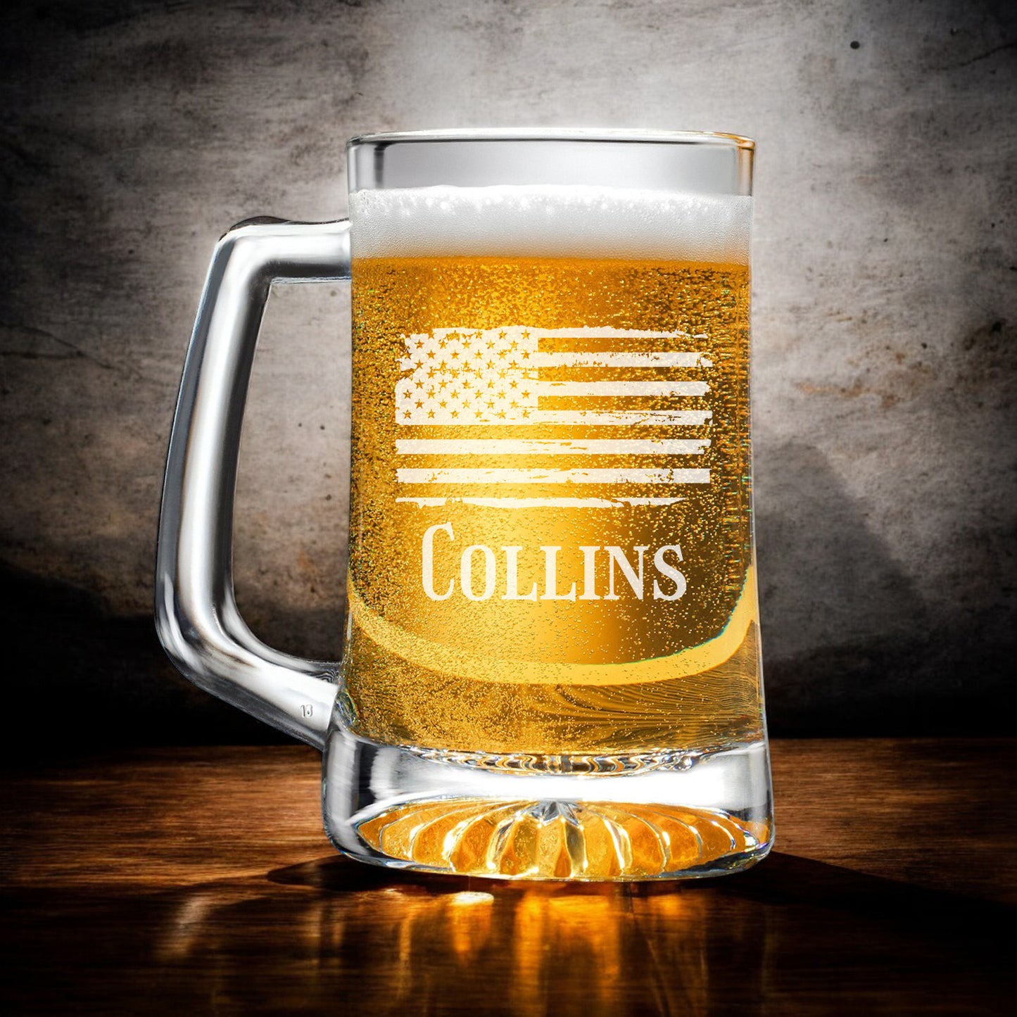Patriotic Military Personalized Beer Mug and Beer Pint Glass Set