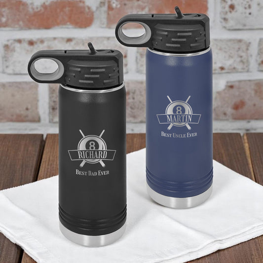 Pool Billiard Eight-Ball Personalized 20 oz Insulated Water Bottle