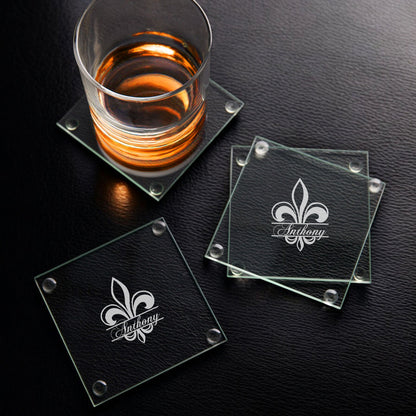 Fleur De Lis Personalized Glass Coasters, Set of 4