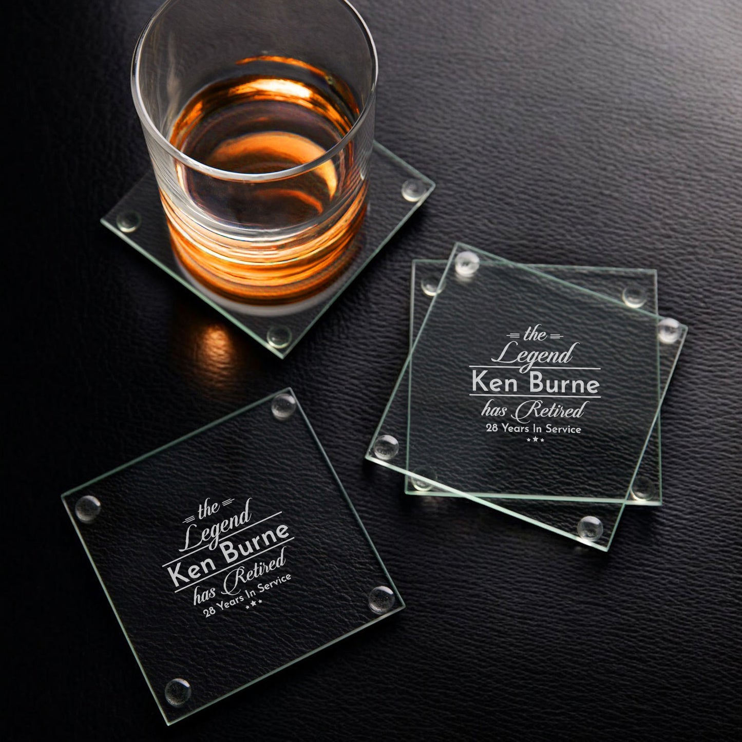 The Legend Has Retired Personalized Glass Coasters, Set of 4