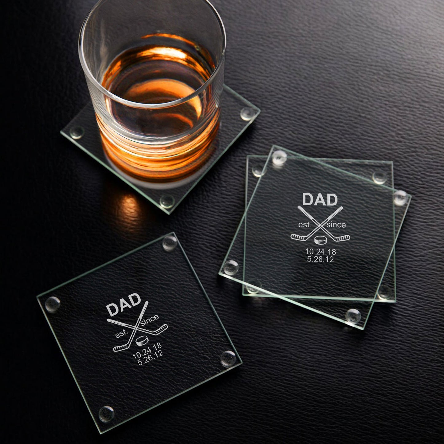 Hockey Personalized Glass Coasters, Set of 4