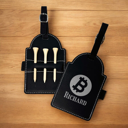 Bitcoin Personalized Golf Bag Tag and Tee Holder