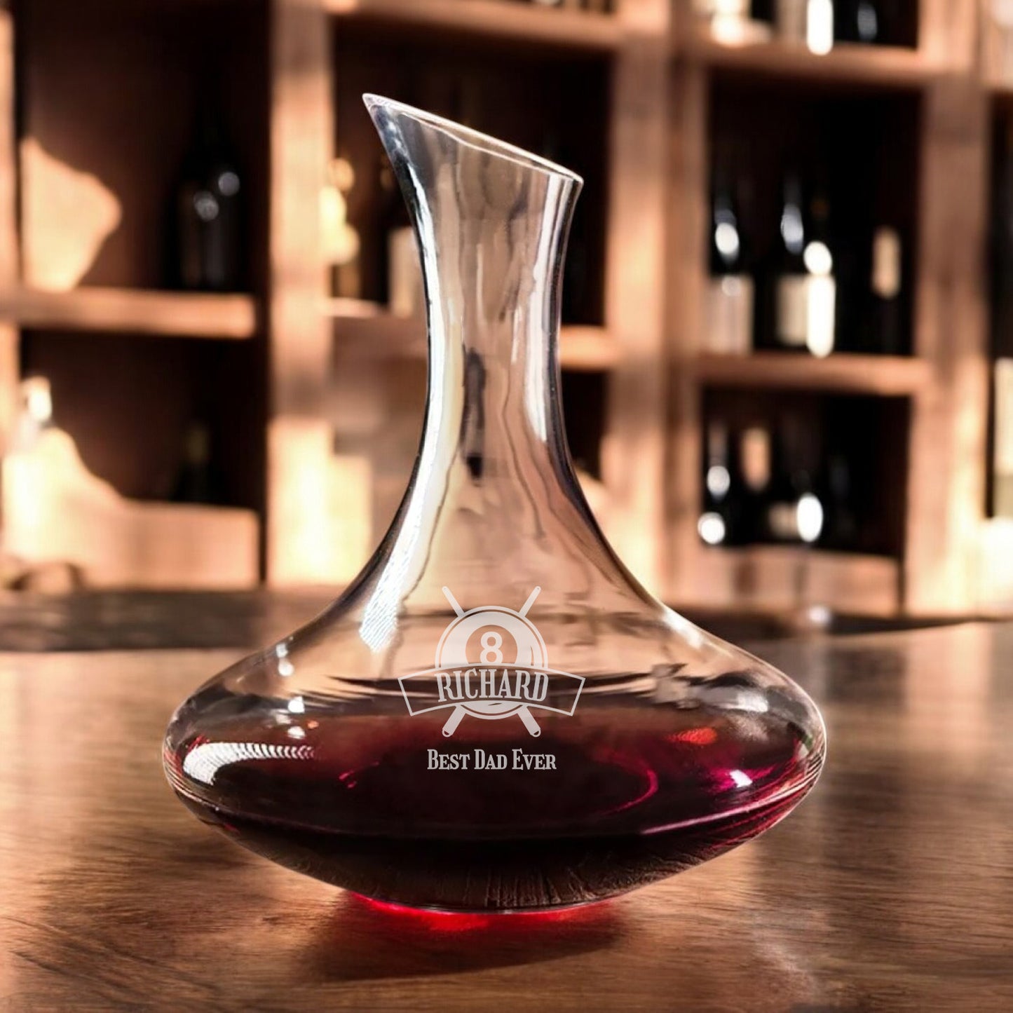 Pool Billiard Eight-Ball Personalized Wine Decanter with Wine Glass Set