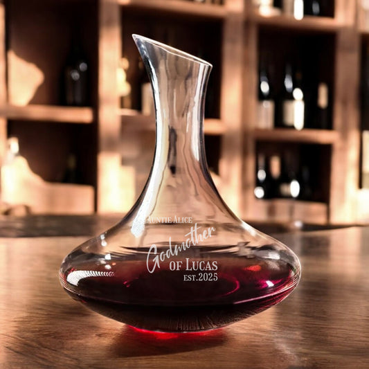 Godmother Personalized Wine Decanter with Stemless Wine Glass Set