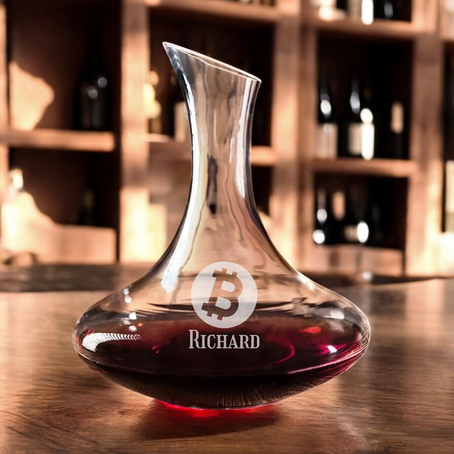 Bitcoin Crypto Personalized Wine Decanter with Stemless Wine Glass Set