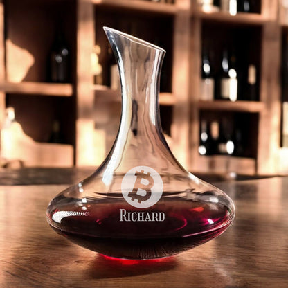 Bitcoin Crypto Personalized Wine Decanter with Stemless Wine Glass Set