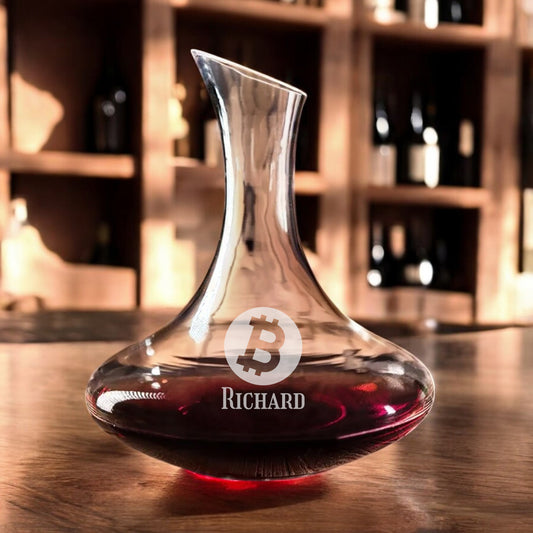Bitcoin Crypto Personalized Wine Decanter with Stemless Wine Glass Set