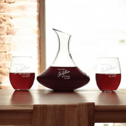 Godparent Personalized Wine Decanter with Wine Glass Set