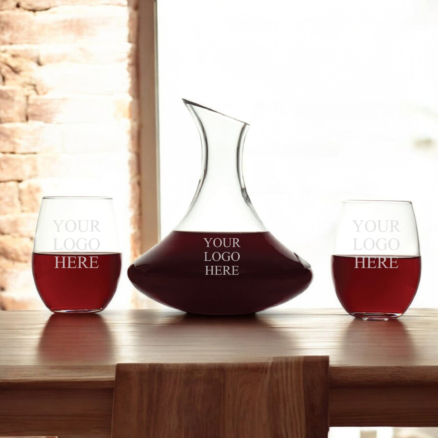 Custom Logo Personalized Wine Decanter with Stemless Wine Glass Set