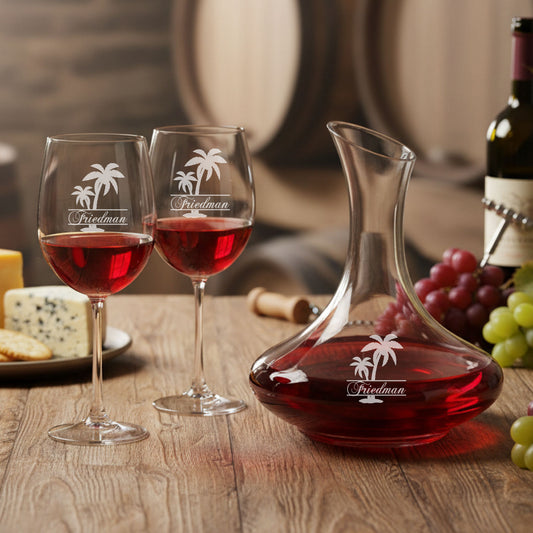 Palm Tree Personalized Wine Decanter with Wine Glass Set