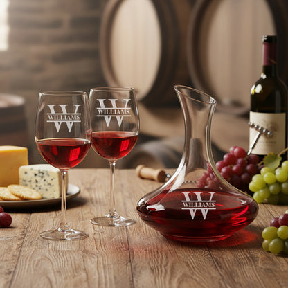 Monogram Personalized Wine Decanter with Wine Glass Set