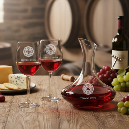 Firefighter Personalized Wine Decanter with Wine Glass Set