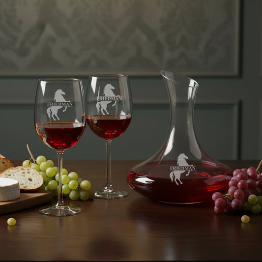 Equestrian Horse Personalized Wine Decanter with Wine Glass Set