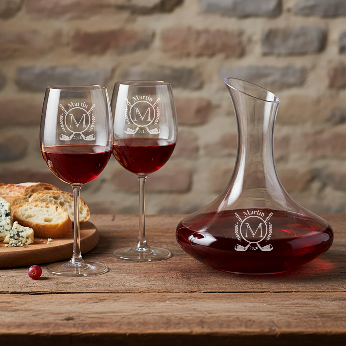 Golf Personalized Wine Decanter with Wine Glass Set