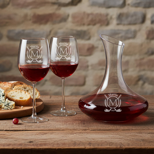 Golf Personalized Wine Decanter with Wine Glass Set