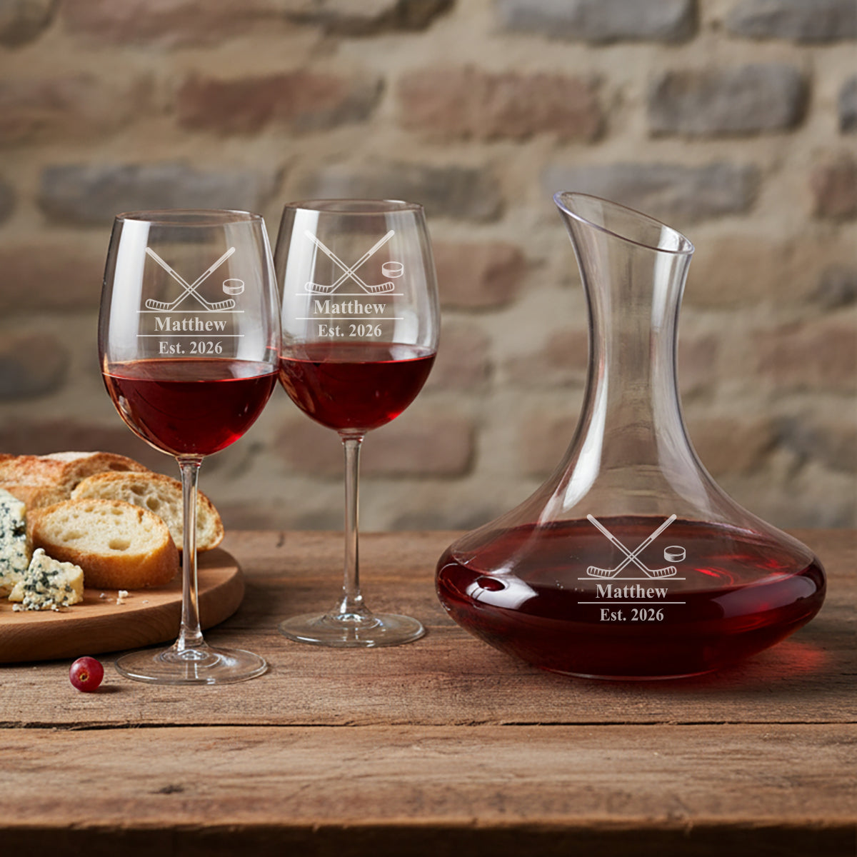 Hockey Personalized Wine Decanter with Wine Glass Set